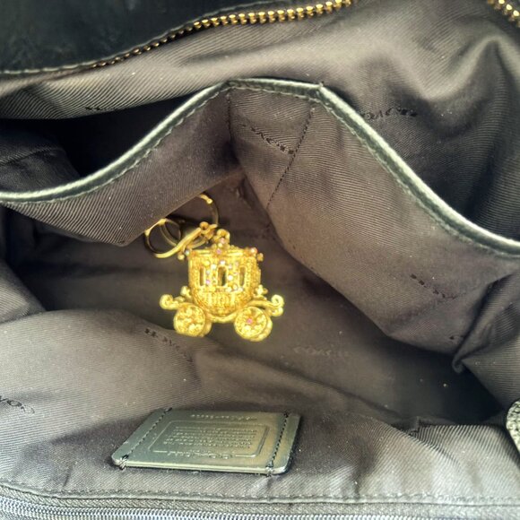 Coach Womens Black Polished Pebble Leather Turnlock Chain Tote 27 Bag - Picture 6 of 12